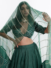 Load image into Gallery viewer, Bottle Green Char Chand Lehenga
