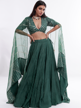 Load image into Gallery viewer, Bottle Green Char Chand Lehenga
